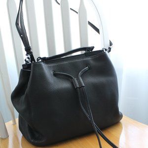 Black Leather Rebecca Minkoff India Drawstring Satchel